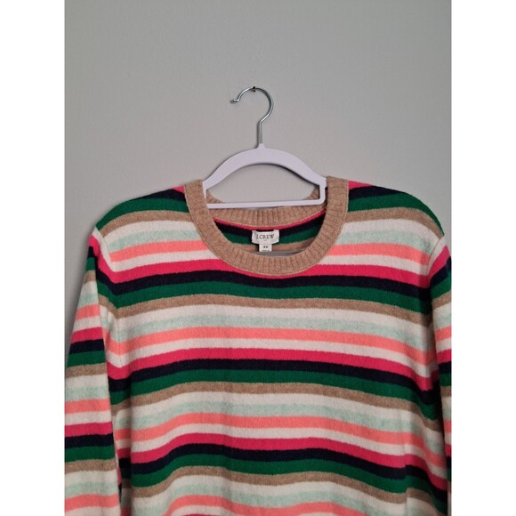 New J. Crew Sweater Wool Blend Womens 3X White Green Pink Tan Striped Soft Cozy - Picture 2 of 8